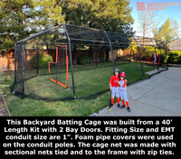DIY custom backyard batting cage frame kit, 1" metal EMT canopy fittings for electrical conduit poles, Sacramento canopy 