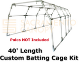 40' Length, DIY custom backyard batting cage frame kit, 1" metal EMT canopy fittings for electrical conduit poles, Sacramento canopy