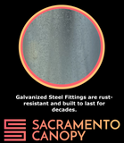 galvanized steel canopy parts fittings DIY metal carport EMT conduit frame Sacramento canopy