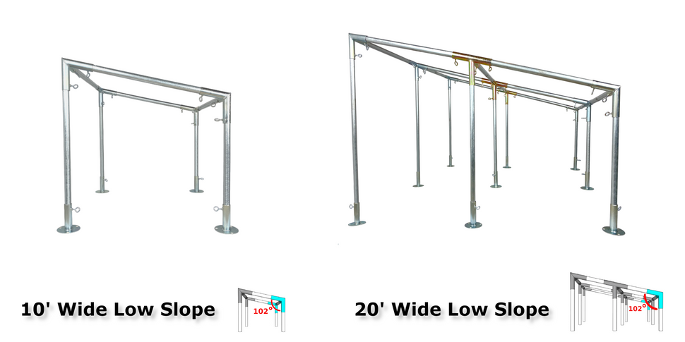 slope roof lean-to canopy fittings kits canopy parts kits EMT connector parts 10' wide 20' wide DIY carport awning greenhouse shade structure 