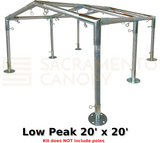 dimensions 20 x 20 low peak metal DIY canopy carport frame parts fittings EMT conduit Sacramento canopy 1.5" inch emt conduit fittings