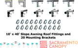 3/4" Wall Mounted Low Slope Awning Canopy Fittings Kits