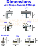 3/4" Wall Mounted Low Slope Awning Canopy Fittings Kits