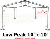 low peak metal DIY canopy carport frame parts fittings EMT conduit Sacramento canopy 10' x 10' low peak 1" inch emt conduit fittings