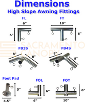 1-1/2" Wall Mounted High Slope Awning Canopy Fittings Kits