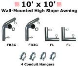 1-1/2" Wall-Mounted High Slope Awning Canopy Fittings Kits