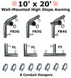 1-1/2" Wall-Mounted High Slope Awning Canopy Fittings Kits