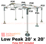 20 x 20 low peak metal DIY canopy carport frame parts fittings EMT conduit Sacramento canopy 1.5" inch emt conduit fittings 
