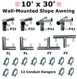 1-1/2" Wall-Mounted Low Slope Awning Canopy Fittings Kits