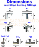 1-1/2" Wall Mounted Low Slope Awning Canopy Fittings Kits